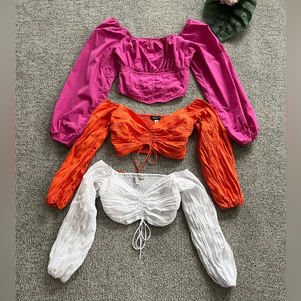3 Cutesy Crop Tops Balloon Sleeve Size S/M